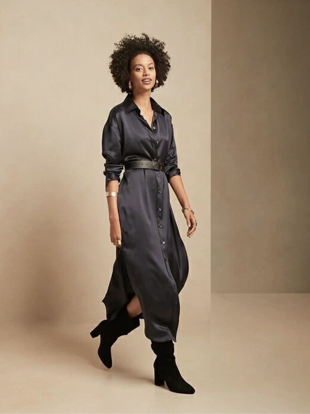 Banana Republic Muse Silk Maxi Shirtdress, Orca color, size Petite Small